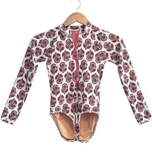 Crew Cuts Girl's Swim Onesie Size 12 Rashguard Swimsuit Pink White Floral Zipper